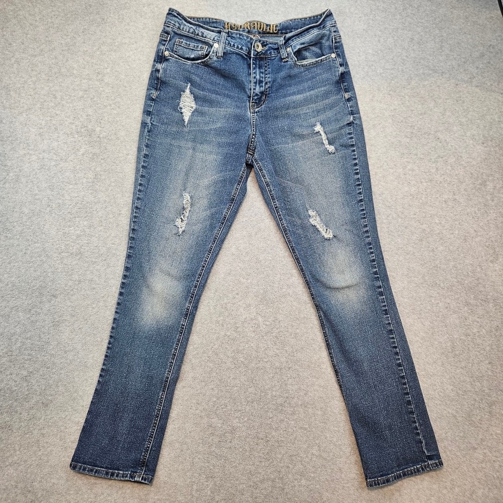 Y2K Grunge Hydraulic Womans Sz 8 Denim Jeans Embroidered Back Waistband Logo